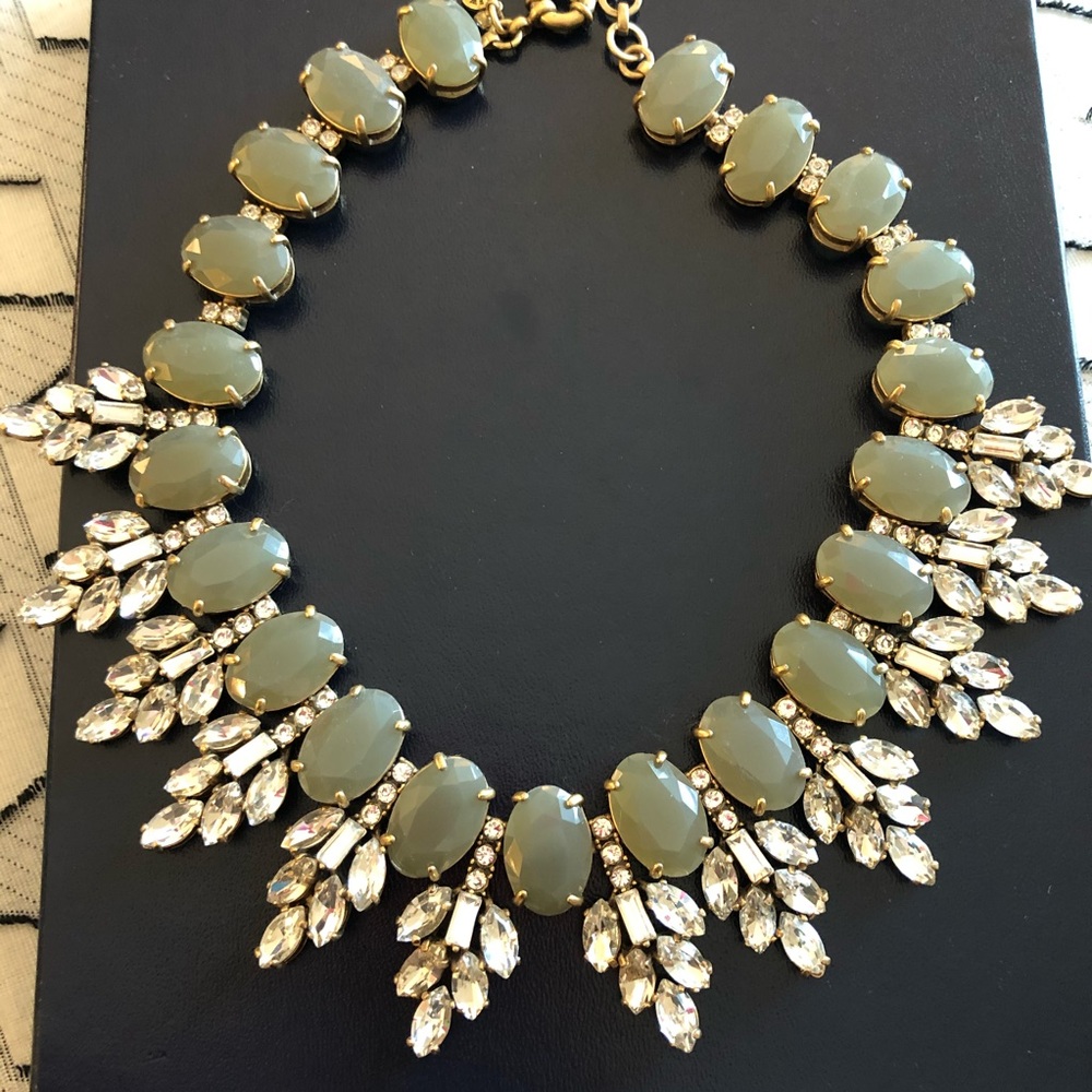 J.Crew Crystal Wildflowers Sage Green Marquise Bib Statement Necklace